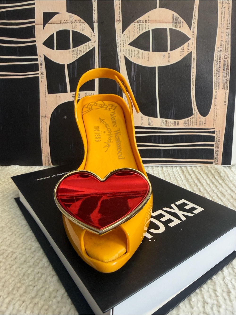 Vivienne Westwood Anglomania Yellow Slingback Heel with Red Heart Accent - Picture 4 of 10